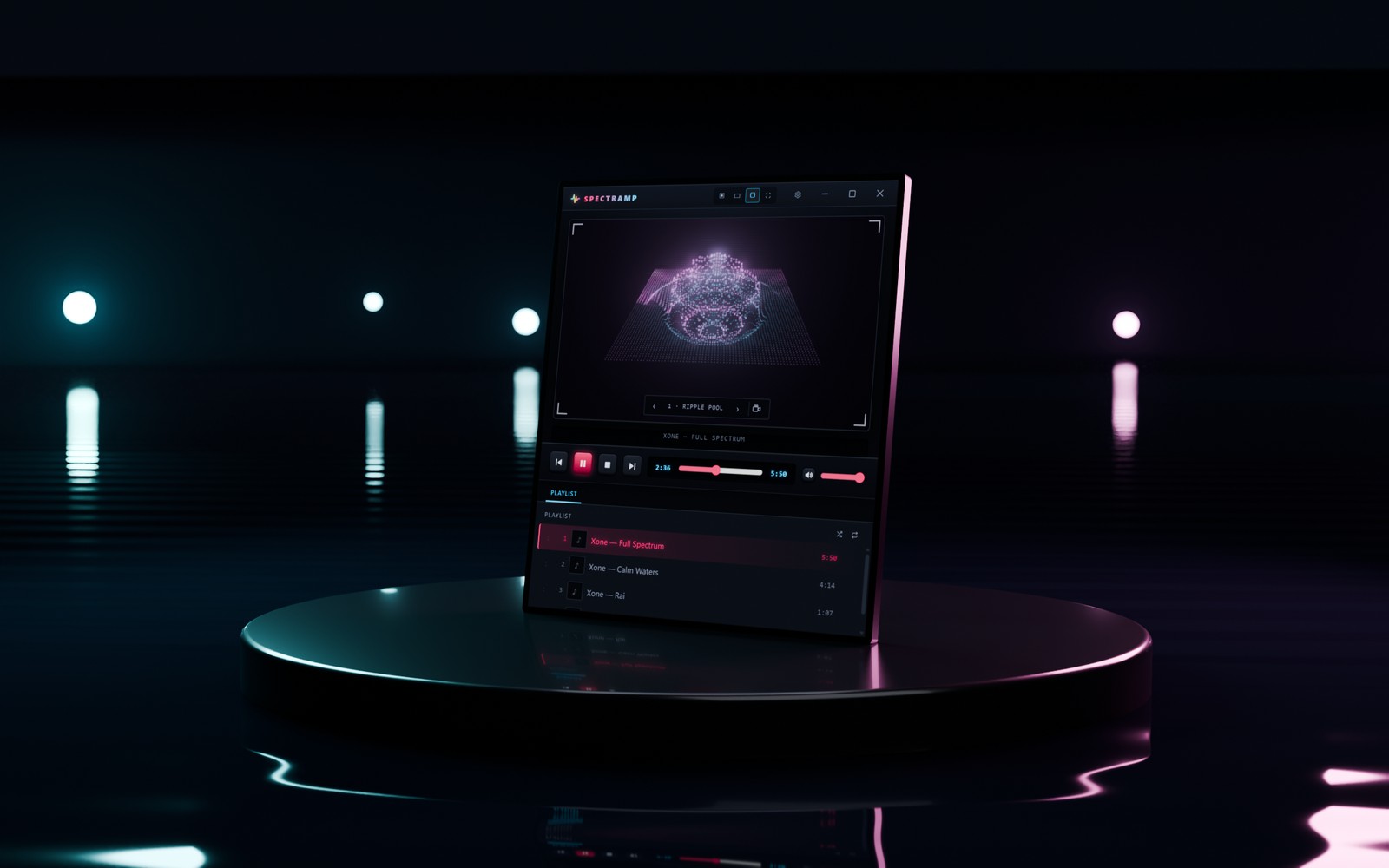 Spectramp playing, with the Ripple Pool visualizer